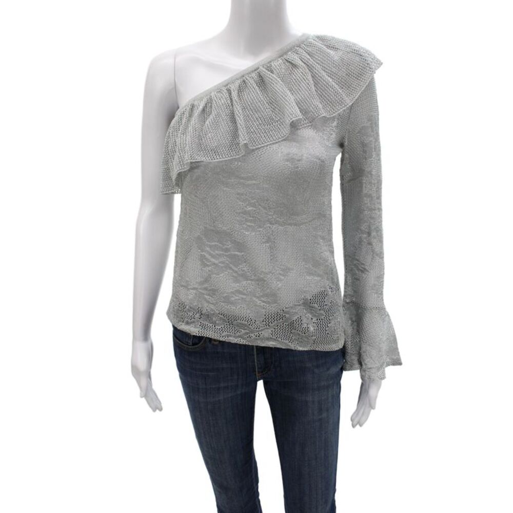 Cecilia Prado Women Silver One Shoulder Long Sleeve Blouse Viscose Size S